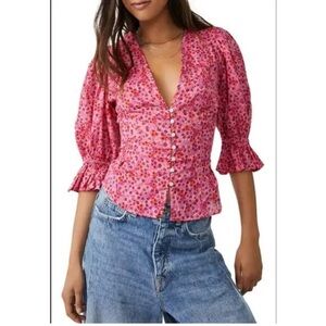 Free People I Found You Print Blouse in Party Combo